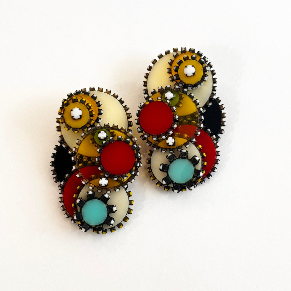 10 Piece Rhinestone and Acrylic Circle Earrings