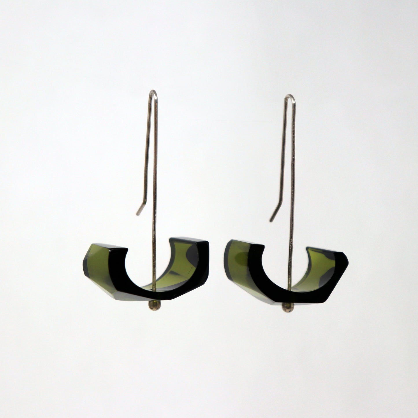 Olive Green and Sterling Silver Boat Earrings