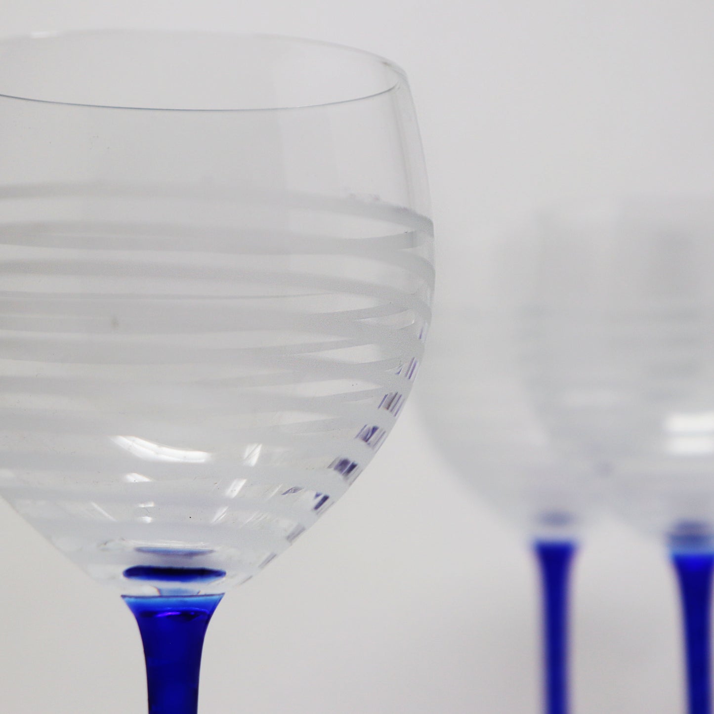 Spiral Blue Stem Schott Crystal Goblets (Pair)