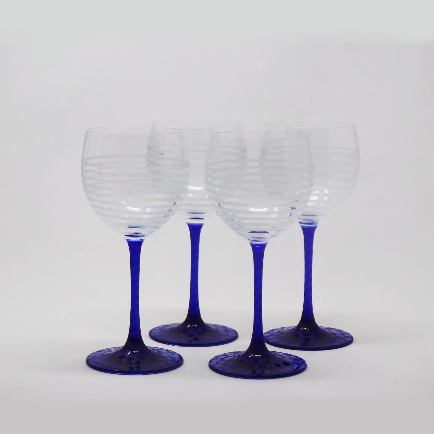 Spiral Blue Stem Schott Crystal Goblets (Pair)