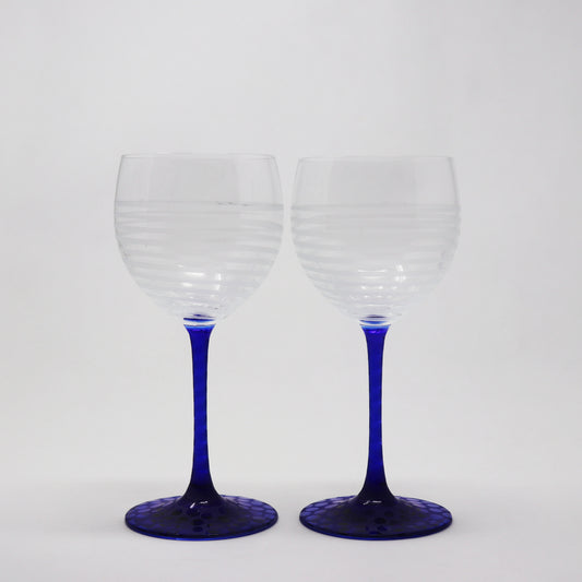 Spiral Blue Stem Schott Crystal Goblets (Pair)