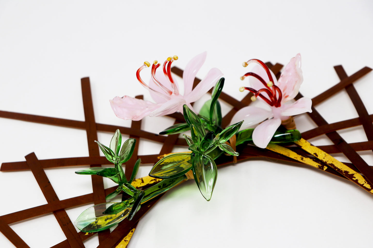 Wood Carving with Glass Flowers by Yating Chang