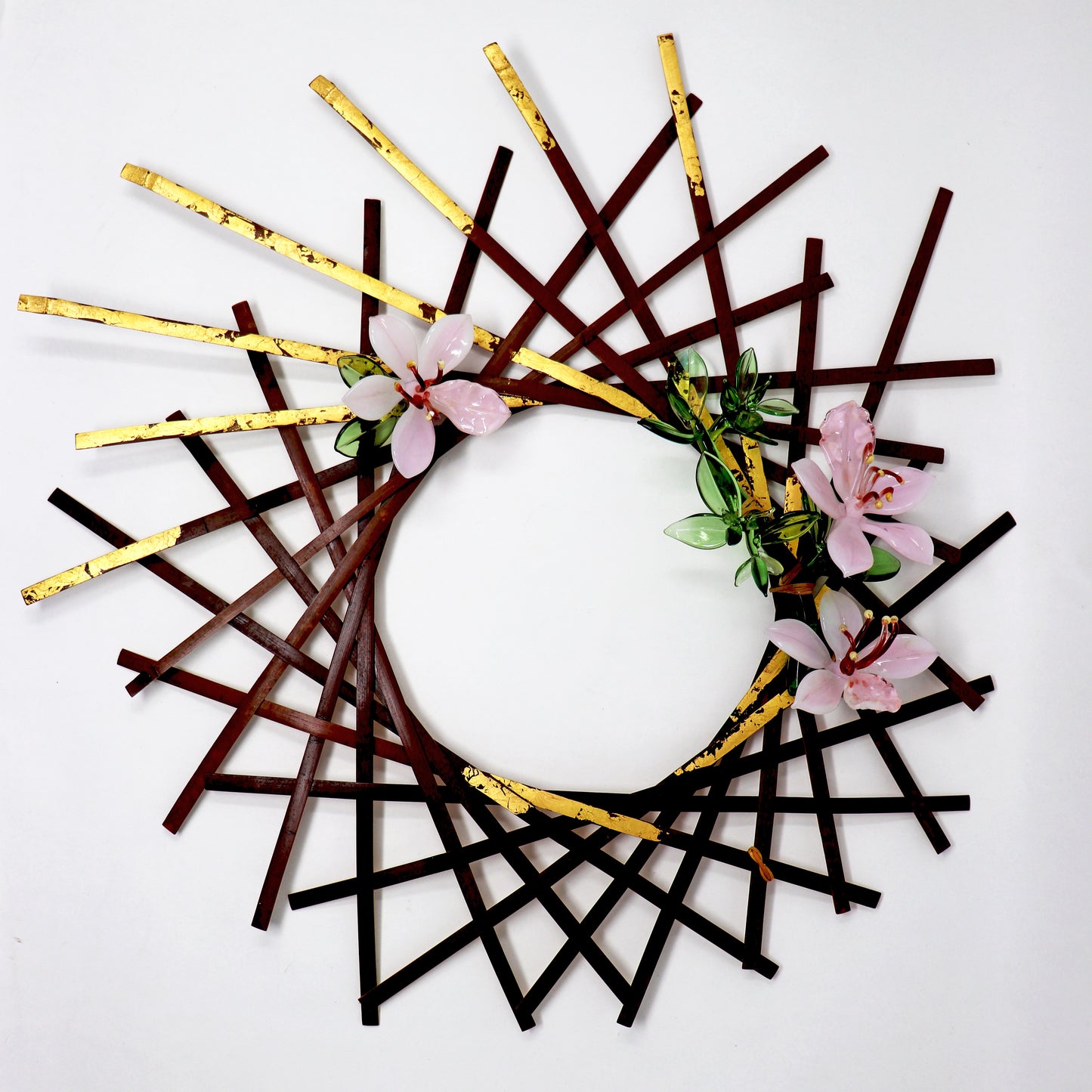 Wood Carving with Glass Flowers by Yating Chang