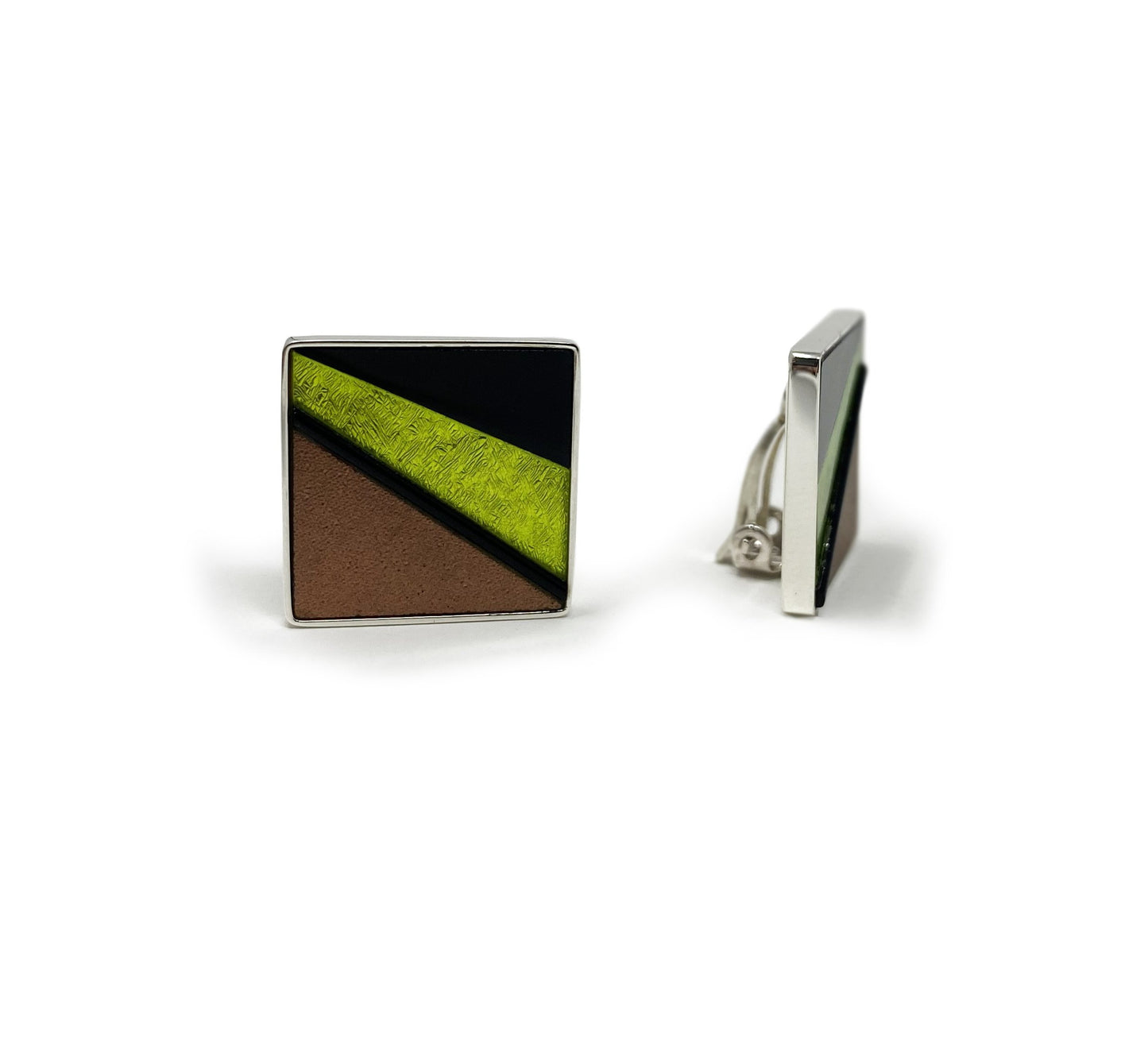 Corner to Corner Square Button Clip On Earrings