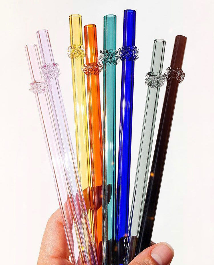 Clear Glass Drinking Straw with Accent Color
