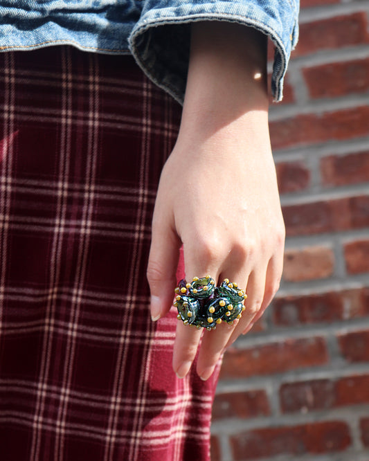 Green and Maroon Coral Garden Ring